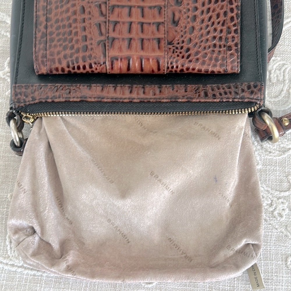 Brahmin Mimosa Tuscan Black/Croc Embossed Trim Crossbody Bag - Picture 12 of 16